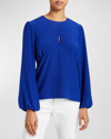 SANTORELLI LYRA CUTOUT SILK EMPIRE BLOUSE