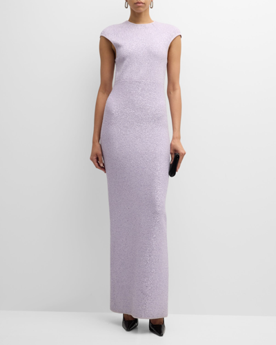 St John Cap-sleeve Sequin Stretch Knit Gown In Dusty Lavender