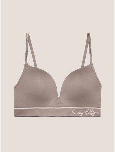 Tommy Hilfiger Signature Logo Push Up Bralette In Balanced Beige