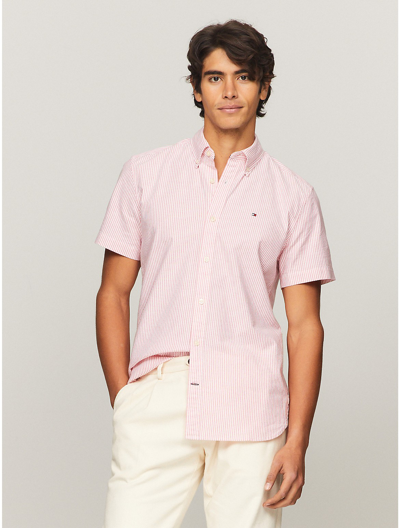 Tommy Hilfiger Regular Fit Stripe Oxford Short In Precious Pink/optic White