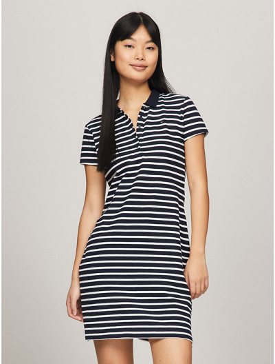 Tommy Hilfiger Slim Fit Stripe Stretch Polo Dress In Navy Multi