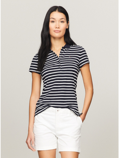 Tommy Hilfiger Slim Fit Stripe Stretch Cotton Polo In Navy Multi