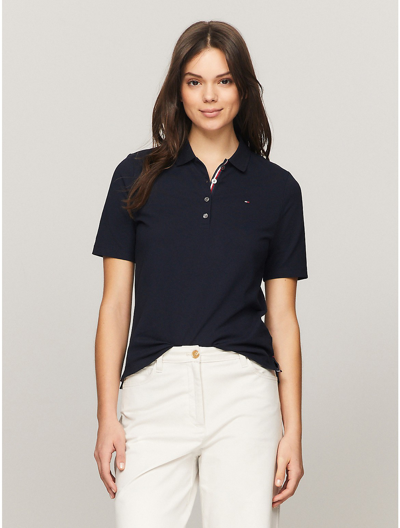 Tommy Hilfiger Solid Stretch Cotton Polo In Navy