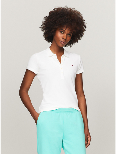 Tommy Hilfiger Solid Stretch Cotton Polo In Optic White Th