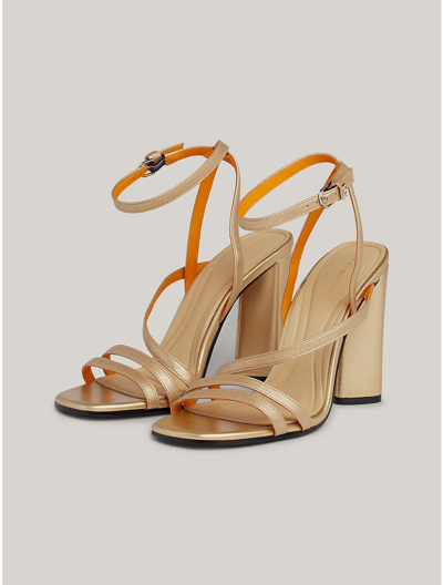 Tommy Hilfiger Th Metallic Block Heel Leather Sandal In Gold
