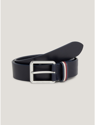 Tommy Hilfiger Signature Stripe Loop Leather Belt In Space Blue