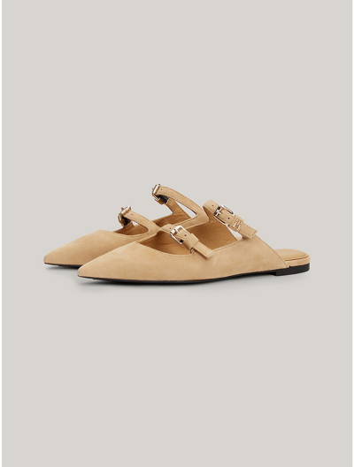 Tommy Hilfiger Suede Pointed Mule In Classic Khaki