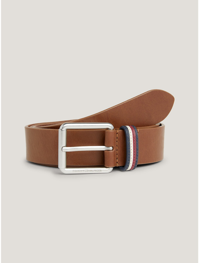 Tommy Hilfiger Signature Stripe Loop Leather Belt In Tan