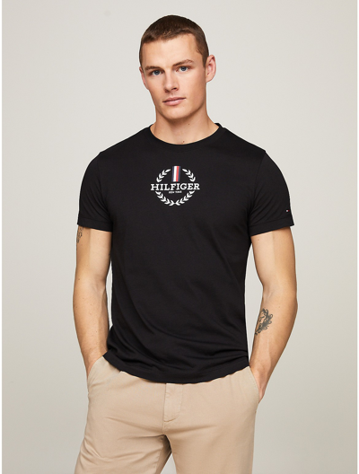 Tommy Hilfiger Slim Fit Monotype Laurel Logo T In Black | 