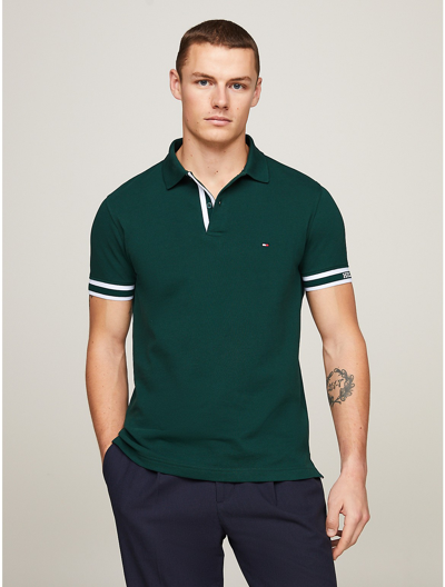 Tommy Hilfiger Slim Fit Monotype Cuff Polo In Hunter | 