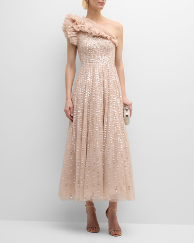 Needle & Thread Raindrop One-shoulder Gown In Pink