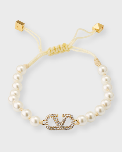 Valentino Garavani Vlogo Signature Pearl Bracelet In Cream_panna_crystal