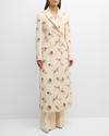 ADAM LIPPES FLORAL-EMBROIDERED DOUBLE-BREASTED SILK-WOOL LONG MANTEAU COAT