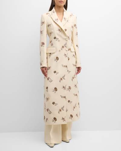 Adam Lippes Manteau Embroidered Silk-wool Coat In Ivory