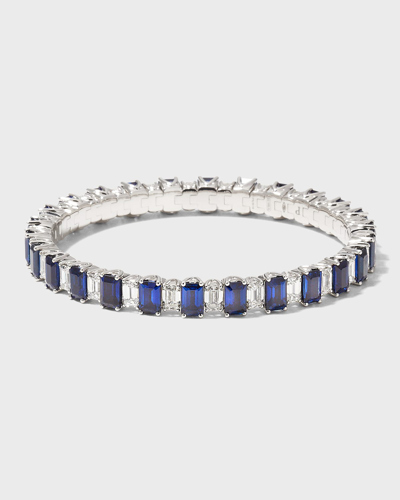 Picchiotti White Gold Emerald And Emerald-cut Diamond Bracelet In Sapphire