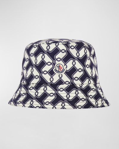 Moncler Printed Logo Patch Bucket Hat In Black/white