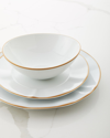 Neiman Marcus Gold Rim Brushstroke 12-piece Dinnerware Set In White