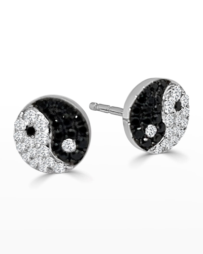 Frederic Sage 18k White Gold Black And White Diamond Yin Yang Stud Earrings In Metallic