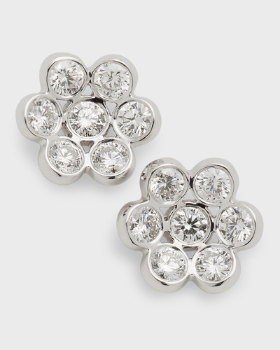 Bayco 18k White Gold Diamond Floral Stud Earrings In Metallic