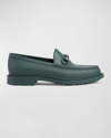 Gucci Men's Enameled Horsebit Rubber Loafers In Vintage Green