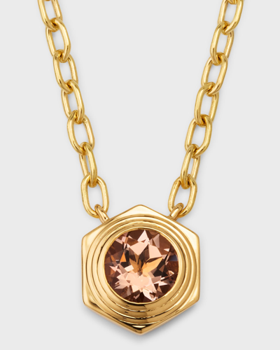 Harwell Godfrey Hexed Single Morganite Pendant Necklace In Gold