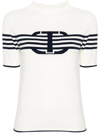 TWINSET SHORT SLEEVES HIGH NECK STRIPED SWEATER WITH LOGO