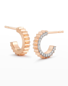 WALTERS FAITH CLIVE ROSE GOLD FLUTED HUGGIE EARRINGS WITH WHITE RHODIUM DIAMOND EDGES