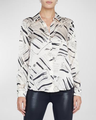 L Agence Tyler Typewriter Printed Silk Blouse In Ecru/ Black