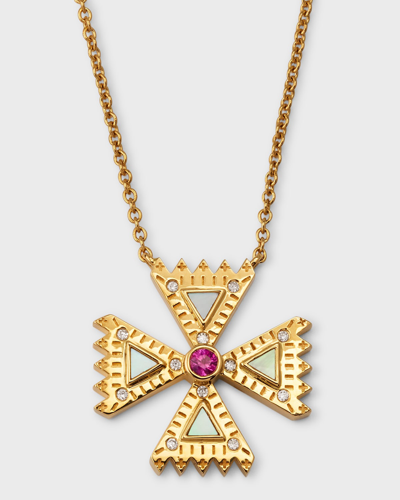 Harwell Godfrey Diamond & Pink Sapphire Small Crux Cross Pendant Necklace In Gold