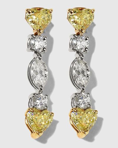 Bayco Platinum Fancy Yellow And White Diamond Earrings In Metallic