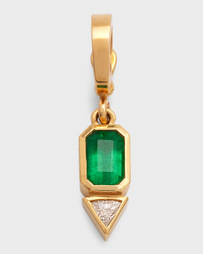 Azlee 18k Emerald And Trillion Small Diamond Charm In Green