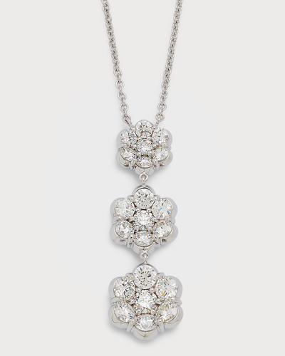 Bayco 18k White Gold Triple Flower Diamond Pendant Necklace In Metallic