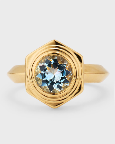 Harwell Godfrey Hexed Ring With Aquamarine In Gold