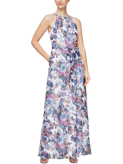 Slny Womens Floral Halter Maxi Dress In White