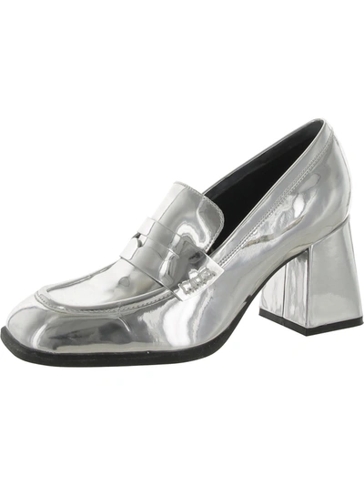 Nine West Womens Patent Square Toe Block Heels In Silver