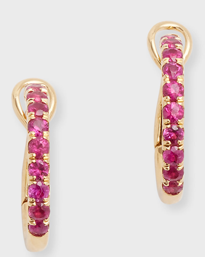 Frederic Sage 18k Yellow Gold Small All Ruby And Polished Inner Hoop Earrings In Pink