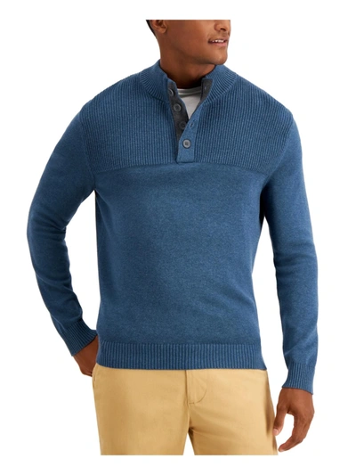 Club Room Mens Cotton Button Mock Turtleneck Sweater In Blue