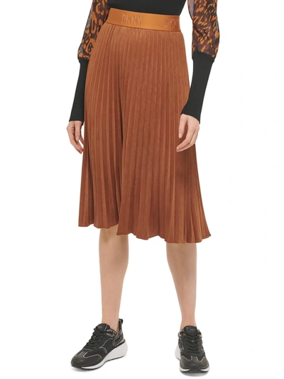 Dkny Womens Faux Suede Midi Pleated Skirt In Multi