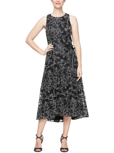 Alex & Eve Embroidered High-low Midi Dress In Black,silver