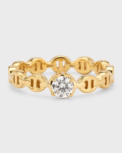 Hoorsenbuhs 18k Yellow Gold Micro Tri-link Ring With Diamond In 40 White