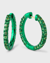 GRAZIELA GEMS 3-SIDED TSAVORITE AND RHODIUM HOOP EARRINGS