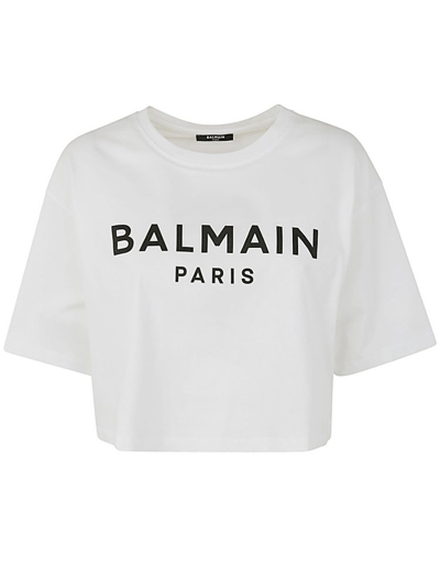 Balmain Logo Printed Cropped T In White