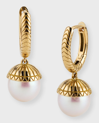 Harwell Godfrey White Pearl Drop Huggie Earrings In Gold