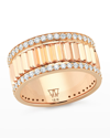 WALTERS FAITH CLIVE ROSE GOLD NARROW FLUTED BAND RING WITH DIAMONDS RAILS