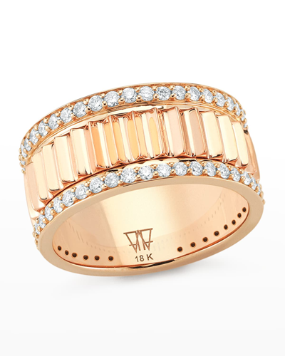 Walters Faith Clive Rose Gold Narrow Fluted Band Ring With Diamonds Rails In 05 No Stone