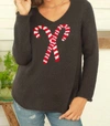 WOODEN SHIPS CANDY CANE SWEATER IN DARK ROAST