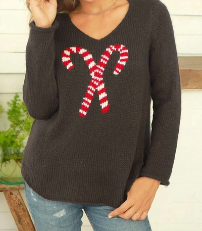 Wooden Ships Candy Cane Sweater In Dark Roast In Brown