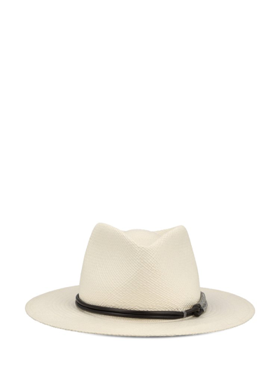 Brunello Cucinelli Flat Brim Fedora Hat In White