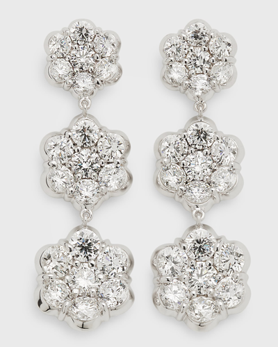 Bayco 18k White Gold Triple Flower Diamond Drop Earrings In 10 White Gold