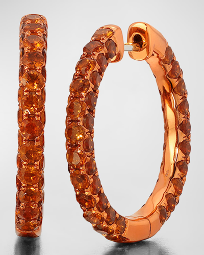 Graziela Gems 3-sided Amethyst And Rhodium Hoop Earrings In Orange